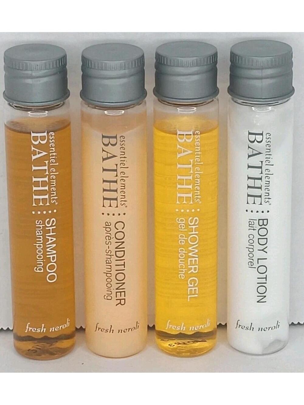 Essential Elements BATHE Travel Size Shampoo Conditioner, Lotion, Shower Gel 1oz